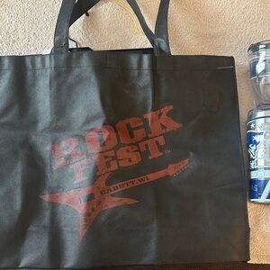 2-for one price    Black Tote Bag with Red Graphic Print - Rock Fest Style